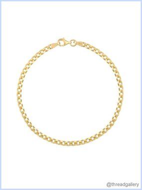 24K Gold Plated 925 Sterling Silver 3.25mm Curb Cuban Link Chain Bracelet
